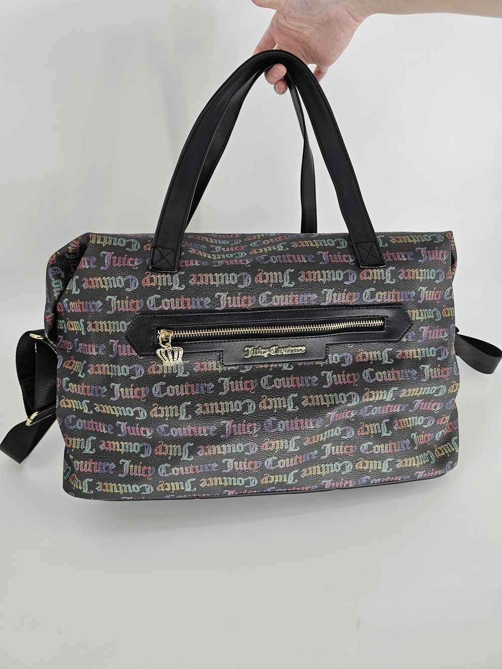 Juicy Couture Rainbow Logo Large Tote Shoulder Bag Black Y2K